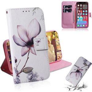 Gekleurde tekening horizontale flip lederen tas  met houder & kaart slots & portefeuille voor iphone 13 pro max (magnolia bloem)