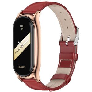 Voor Xiaomi Mi Band 8 Mijobs Plus Case lederen horlogeband (rood rosé goud)