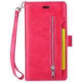 For iPhone 6 Plus & 6s Plus Multifunctional Zipper Horizontal Flip Leather Case with Holder & Wallet & 9 Card Slots & Lanyard(Rose Red)