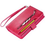 For iPhone 6 Plus & 6s Plus Multifunctional Zipper Horizontal Flip Leather Case with Holder & Wallet & 9 Card Slots & Lanyard(Rose Red)