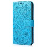 Skin Feel Reliëf Zonnebloem Horizontale Leren Case Voor iPhone 13 mini (Blauw)