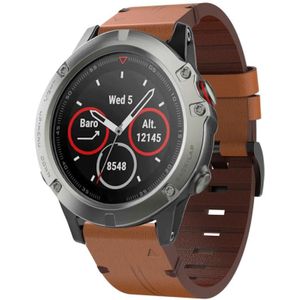 Voor Garmin Quatix 5 22mm lederen stalen gesp horlogeband