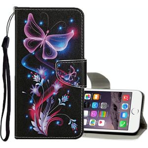 For iPhone 6 / 6s Colored Drawing Pattern Horizontal Flip Leather Case with Holder & Card Slots & Wallet(Fluorescent Butterfly)