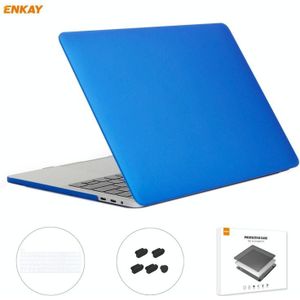 ENKAY 3 in 1 Matte Laptop Protective Case + US Version TPU Keyboard Film + Anti-dust Plugs Set for MacBook Pro 16 inch A2141 (with Touch Bar)(Dark Blue)