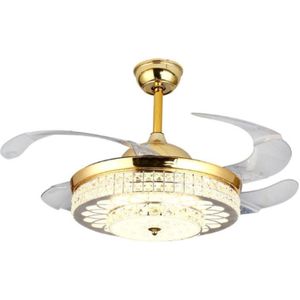 Invisible Crystal Fan LED Chandelier Home Living Room Bedroom Variable Frequency Ceiling Fan Light with Remote Control  Size:42 inch 1101 Three Color 36W