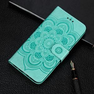 For Samsung Galaxy A22 4G Sun Mandala Embossing Pattern Horizontal Flip PU Leather Case with Holder & Card Slots & Wallet & Lanyard(Green)