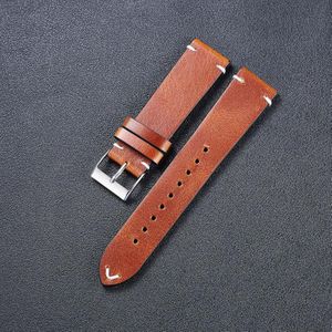 HB001 Color-Changing  Retro Oil Wax Leather Ultra-Thin Universal Watch Strap  Size: 20mm(Light Brown)
