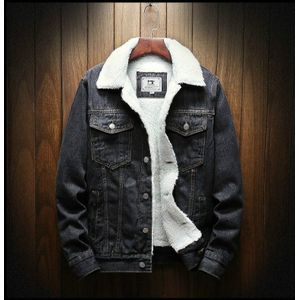 Men Winter Wool Liner Jean Jackets Outerwear Warm Denim Coats  Size:XXXXXL(Black)