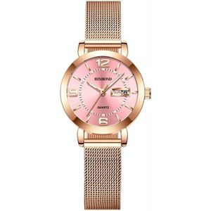 BINBOND B5907 lichtgevend quartz dameshorloge 30M waterdichte kalender stalen riem horloge