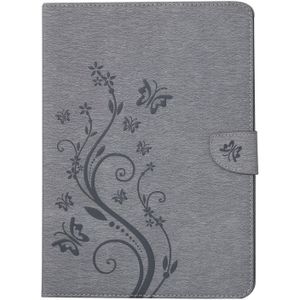 For iPad mini 4 Pressed Flowers Butterfly Pattern Horizontal Flip PU Leather Case with Magnetic Buckle & Holder & Card Slots & Wallet(Grey)