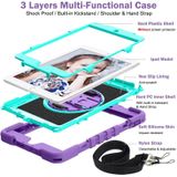 360 Degree Rotation Contrast Color Shockproof Silicone + PC Case with Holder & Hand Grip Strap & Shoulder Strap For iPad mini (2019) / 4(Purple+Mint Green)