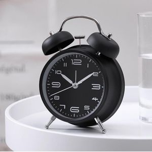 3304T Bedroom Bedside Multifunctional Bell Metal Alarm Clock With Night Light(Black)