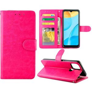 For OPPO A15 Crazy Horse Texture Leather Horizontal Flip Protective Case with Holder & Card Slots & Wallet & Photo Frame(Rose Red)