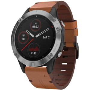 Voor Garmin Fenix 6 GPS 22mm lederen stalen gesp horlogeband