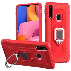 For Samsung Galaxy A70e Carbon Fiber Protective Case with 360 Degree Rotating Ring Holder(Red)