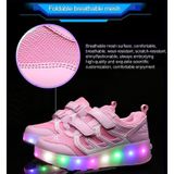 WS01 LED-licht Ultra Licht Mesh oppervlak oplaadbare dubbel wiel rolschaatsen schoenen sportschoenen  grootte : 28 (roze)