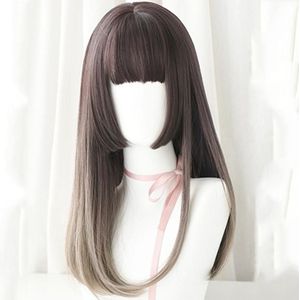 Wig Female Realistic Chemical Fiber Wig High Temperature Silk Headgear  Colour: Gradient Aoki Grey