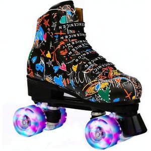Volwassen kinderen Graffiti Roller Skates Schoenen Dubbele Rij Vierwielige Roller Skates Schoenen  Maat: 40 (Flash Wheel Black)