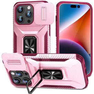 Voor iPhone 15 Pro Max Sliding Camshield-houder telefoonhoesje (roze + roze rood)