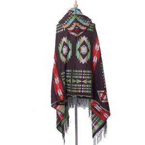 Autumn And Winter Horn Buckle Ethnic Style Hooded Cloak Shawl Bohemian Hooded Shawl  Size:135-175cm(A Style Coffee Color)
