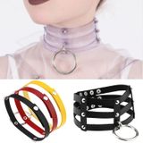 Harajuku Fashion Punk Gothic Rivets Collar Hand 3-rows Caged Leather Collar Necklace (Red+Dark Blue+Red)