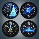 1207B Romantic LED Radical Hanging Clock Living Room Metal Nightlight Wall Clock(Snow Christmas)