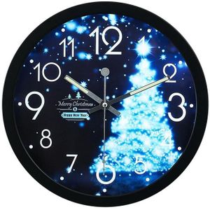 1207B Romantic LED Radical Hanging Clock Living Room Metal Nightlight Wall Clock(Snow Christmas)