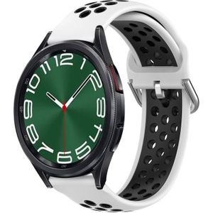 Voor Samsung Galaxy Watch 6 Classic 43 mm 20 mm geperforeerde ademende sport siliconen horlogeband (wit + zwart)