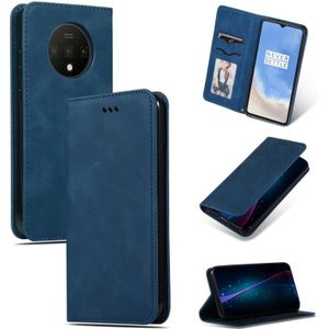 For OnePlus 7T Retro Skin Feel Business Magnetic Horizontal Flip Leather Case(Navy Blue)