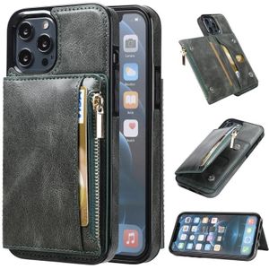 Zipper Wallet Bag PU Back Cover ShockRPoof Telefoonhoesje Met Houder & Kaart Slots & Portemonnee voor iPhone 13 Pro (Groen)
