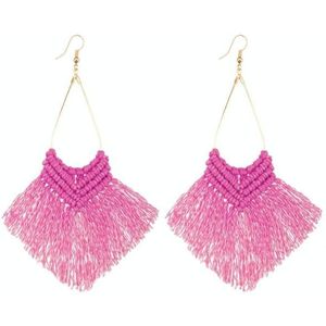 2 Pairs Rope Braided Knot Hand-Woven Earrings Bohemian Tassel Earrings  Colour: Rose Red