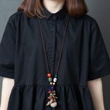 Zomer Katoen Mid-length Loose Short-sleeved Shirt Dress for Women (Color: Black Size:L)
