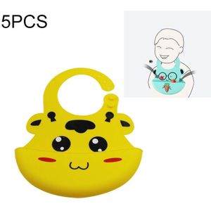 5 PCS Waterproof Baby Bib Children Silicone Feeding Bag Colour:Yellow Giraffe