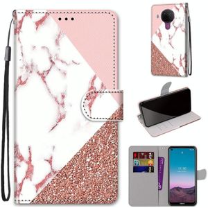 For Nokia 5.4 Coloured Drawing Cross Texture Horizontal Flip PU Leather Case with Holder & Card Slots & Wallet & Lanyard(Pink Stone Texture)