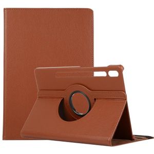 For Samsung Galaxy Tab S7 FE T730 Litchi Texture Horizontal Flip 360 Degrees Rotation Leather Case with Holder(Brown)