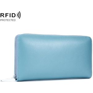 Two-Layer Cowhide Leather Organ Card Holder Multiple-Card RFID Anti-Theft Wallet Bag(Baby Blue)