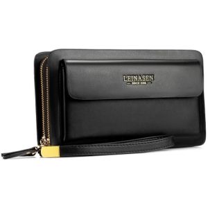 LEINASEN A82 Handbag Men Business Clips Long Big Capacity Casual Multi-Card Zipper(Black)
