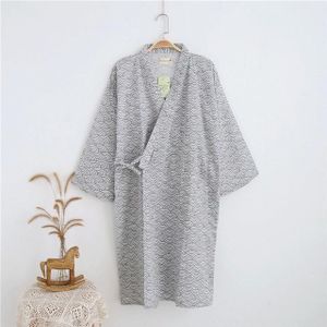 Man Pure Cotton Badjas Kimono Pyjama's Home Wear  Maat: M(Grijs)