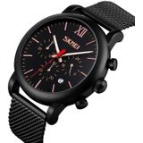 Skmei 9203 Night Light Men Watch Fashion Leisure Multi-Function Timing Steel Mesh Belt Quartz Watch(Black)