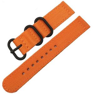 Washable Nylon Canvas Watchband  Band Width:22mm(Orange with Black Ring Buckle)