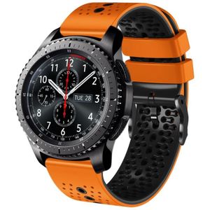 Voor Samsung Gear S3 Frontier 22 mm geperforeerde tweekleurige siliconen horlogeband (oranje + zwart)