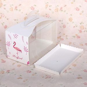 50 Pieces Set Portable Transparent Pieces Cake Box Mousse Pastry Packaging Box  Colour: Large White Flamingos (With Tray)