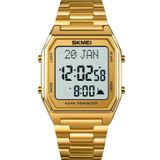 SKMEI 1763 Qibla Calendar Timing Multifunctional LED Digital Display Stainless Steel Strap Luminous Electronic Watch(Gold and White)