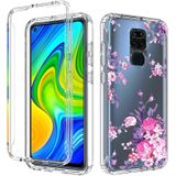 Voor Xiaomi Redmi Note 9 PC+TPU Transparant Painted Phone Case (roze bloem)