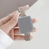 Seven-beads Steel Replacement Strap Watchband For Apple Watch Series 7 & 6 & SE & 5 & 4 44mm  / 3 & 2 & 1 42mm(Silver Rose Gold)