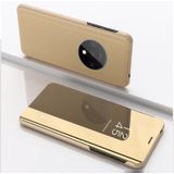 For One Plus 7T Plated Mirror Horizontal Flip Leather Case  with Stand Mobile Phone Holster(Gold)