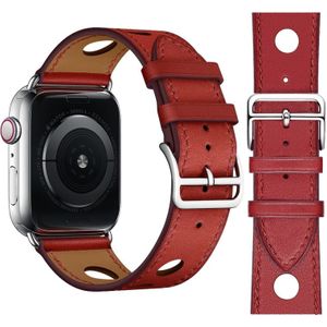 Fashionable Single Circle Three Holes Genuine Leather Watch Strap for Apple Watch Series 5 & 4 40mm / 3 & 2 & 1 38mm(Red)