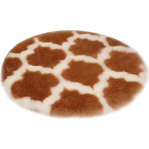 Imitation Fur Household Living Room Plush Carpet Yoga Floor Mat Decoration  Size: 80cm(Camel Lantern With White Border)