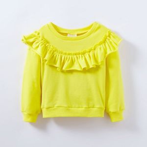 Spring and Autumn Girls Cotton Long-sleeved Ruffled Sweatshirt  Height:104cm(Champagne Yellow)