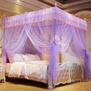 Palace Style Encryption Floor-standing Stainless Steel Three-door Mosquito Net  Specification:25 mm Bracket  Size:120x200 cm(Purple)